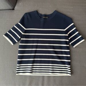 Banana Republic Navy and White Striped Short Sleeve Tee